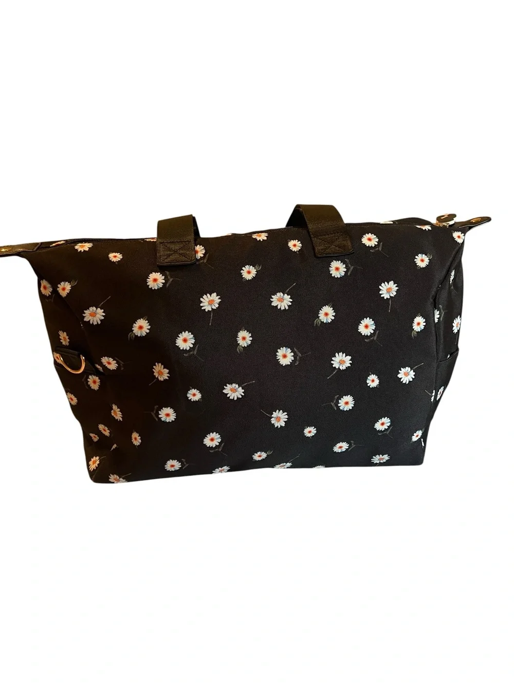 Alice + Olivia Daisy Print Duffel Bag Black Weekender Travel Tote - Like New